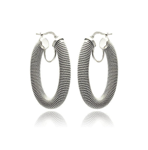 .925 Sterling Silver Rhodium Plated Hoop Earring