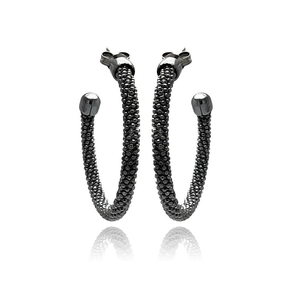 .925 Sterling Silver Black Rhodium Plated Hoop Earring