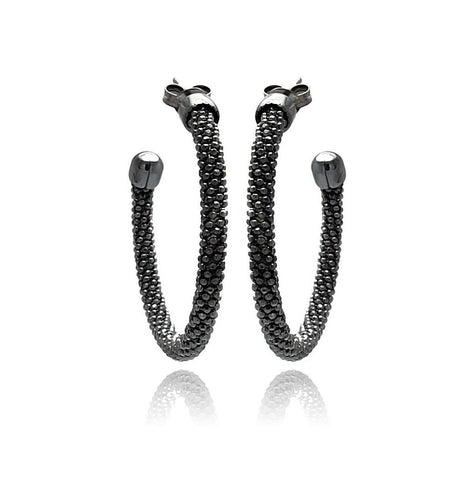 .925 Sterling Silver Black Rhodium Plated Hoop Earring