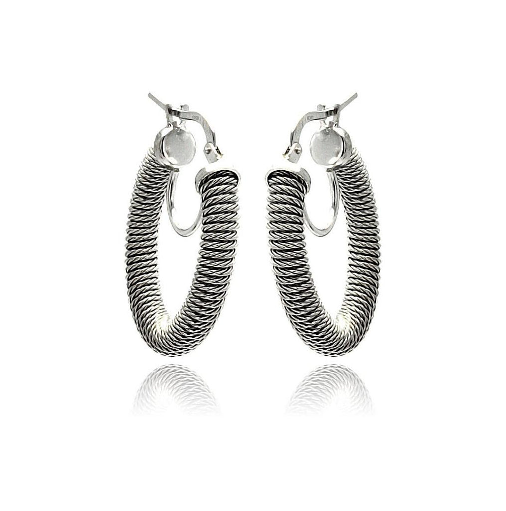 .925 Sterling Silver Rhodium Plated Hoop Earring