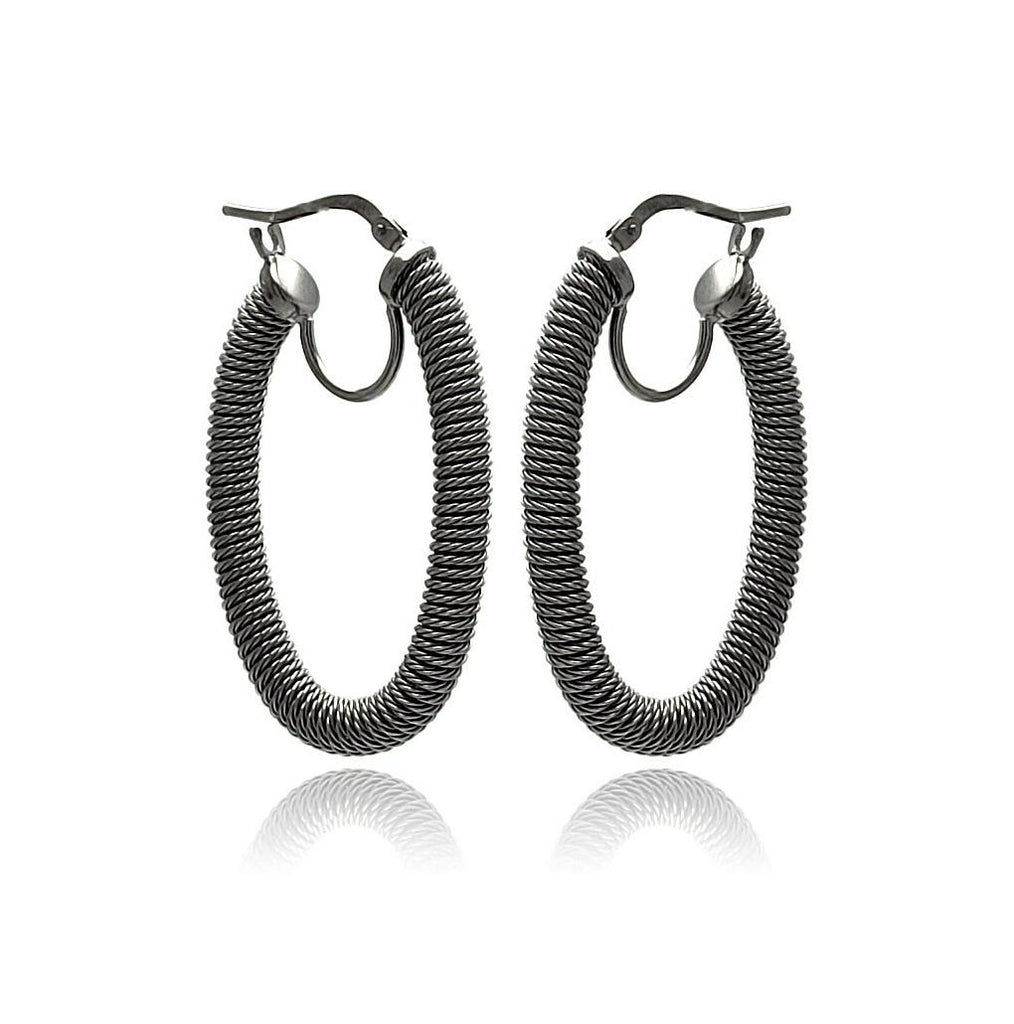 .925 Sterling Silver Black Rhodium Plated Hoop Earring