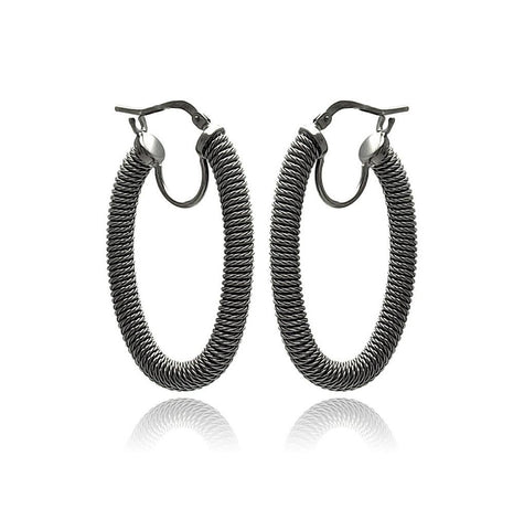 .925 Sterling Silver Black Rhodium Plated Hoop Earring