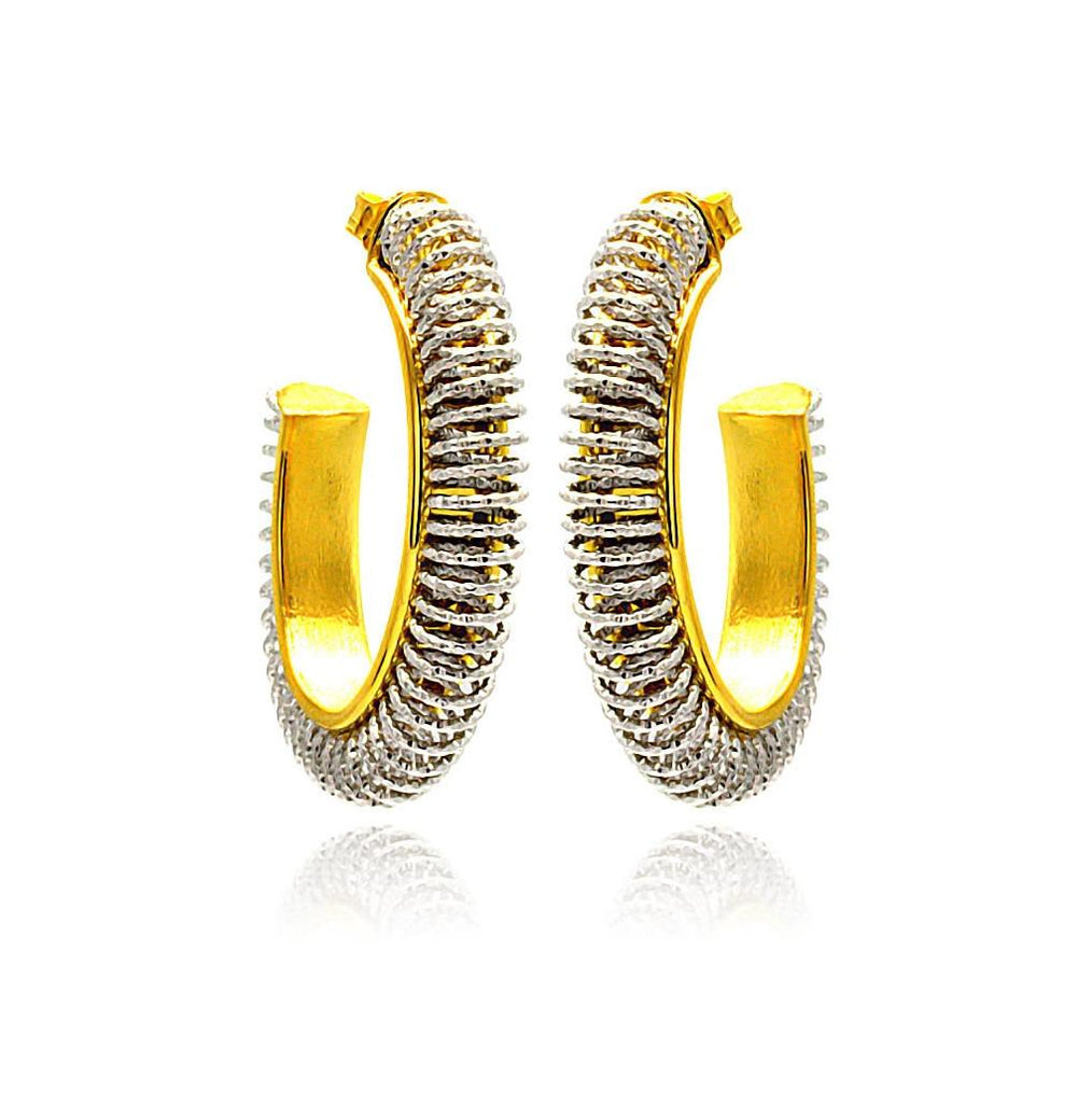 .925 Sterling Silver Rhodium & Gold Plated Hoop Earring