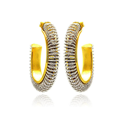 .925 Sterling Silver Rhodium & Gold Plated Hoop Earring