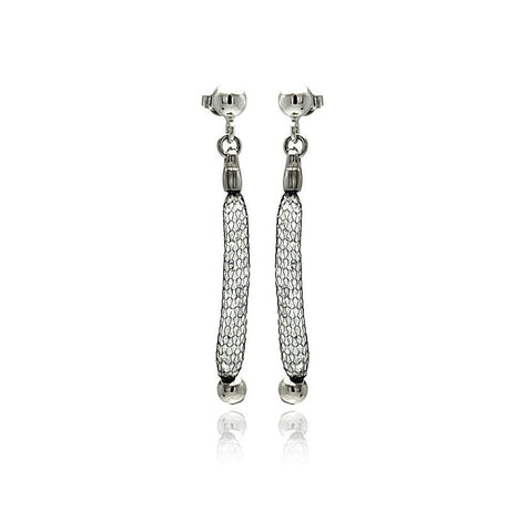 .925 Sterling Silver Rhodium Plated Dangling Mesh Stud Earring