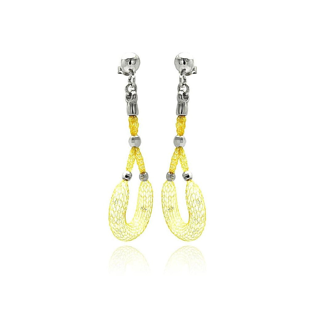 .925 Sterling Silver Gold Plated Dangling Horse Shoe Design Mesh Stud Earring