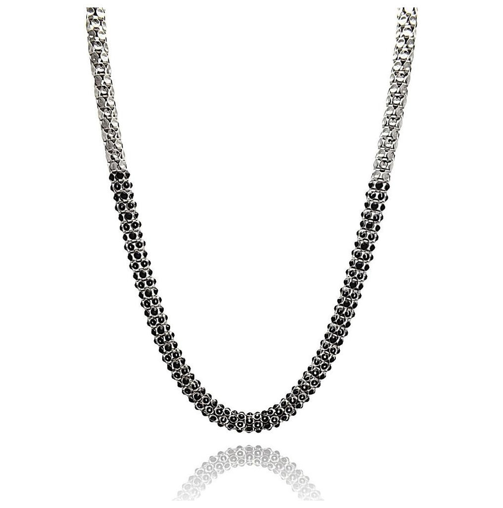 .925 Sterling Silver Rhodium Plated Black Cz Italian Necklace