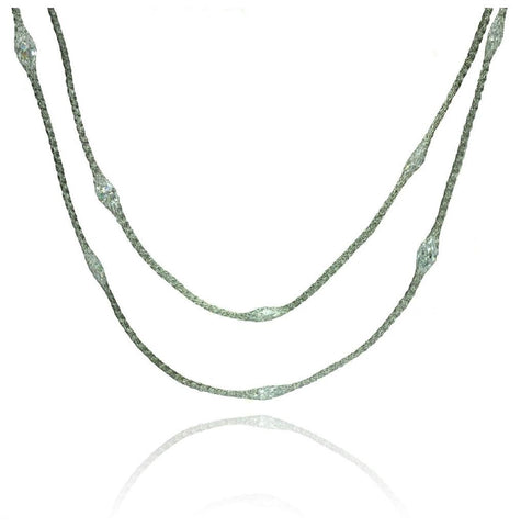 .925 Sterling Silver Rhodium Plated Mystical Chain Clear Cz Italian Necklace