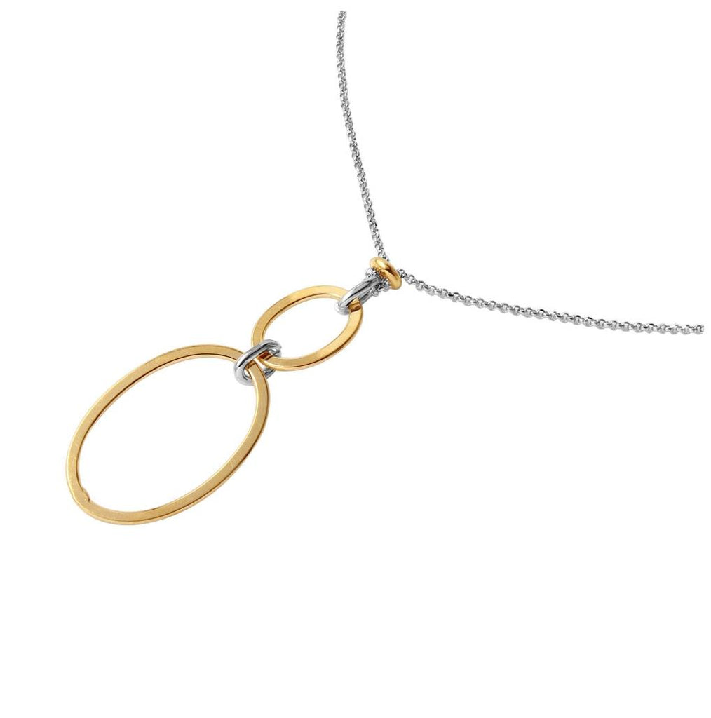 .925 Sterling Silver Chain Necklace With Gold Plated Dangling Loops Pendant