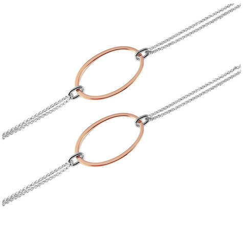 .925 Sterling Silver Chain Necklace With Oval Rose Gold Plated Loops