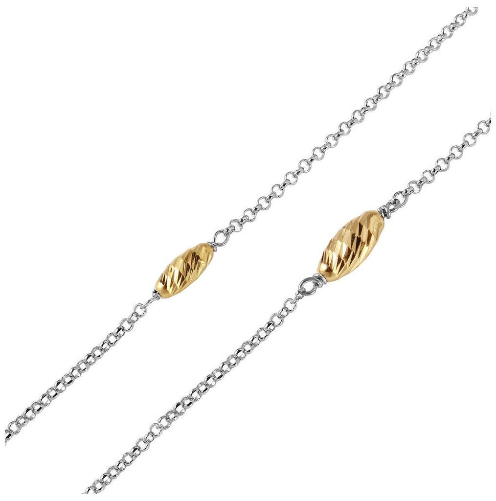 .925 Sterling Silver Chain Necklace With Gold Plated Twisting Beads