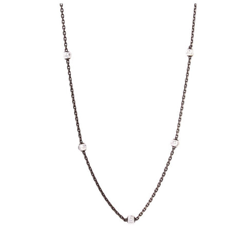 .925 Sterling Silver 36"diamond Cut Beaded Two-tone Black Rhodium Plated Italian Necklace