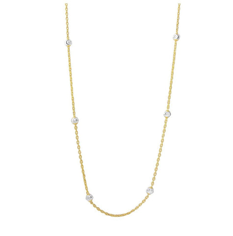 .925 Sterling Silver 36"diamond Cut Beaded Two-tone Gold Plated Italian Necklace