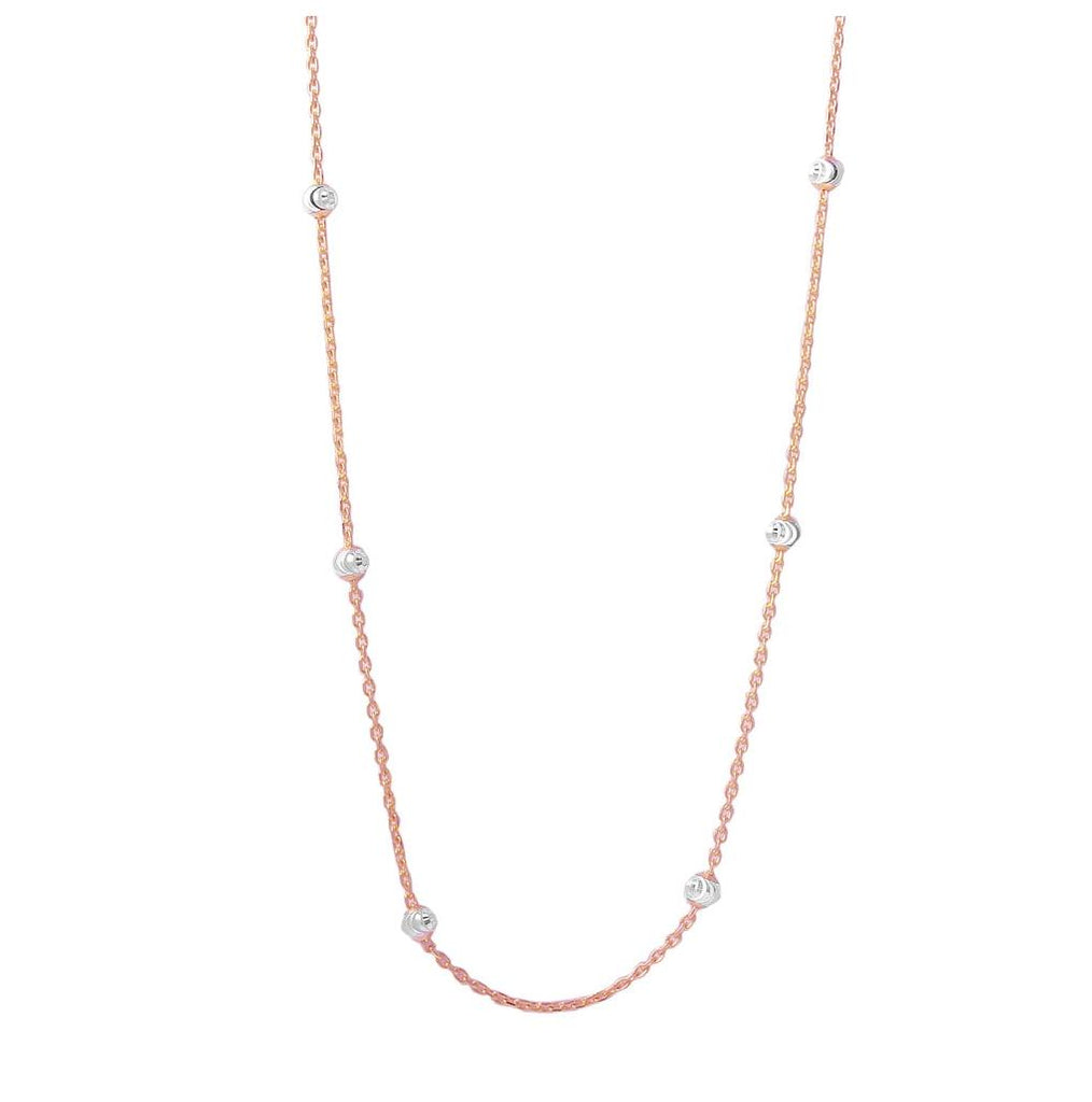 .925 Sterling Silver 36"diamond Cut Beaded Two-tone Rose Gold Plated Italian Necklace