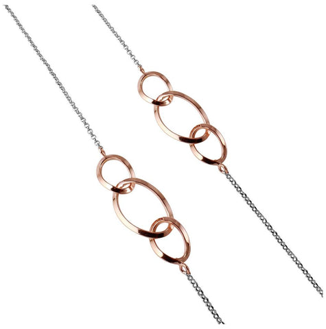 .925 Sterling Silver Chain Necklace With Rose Gold Plated Intertwined Loops