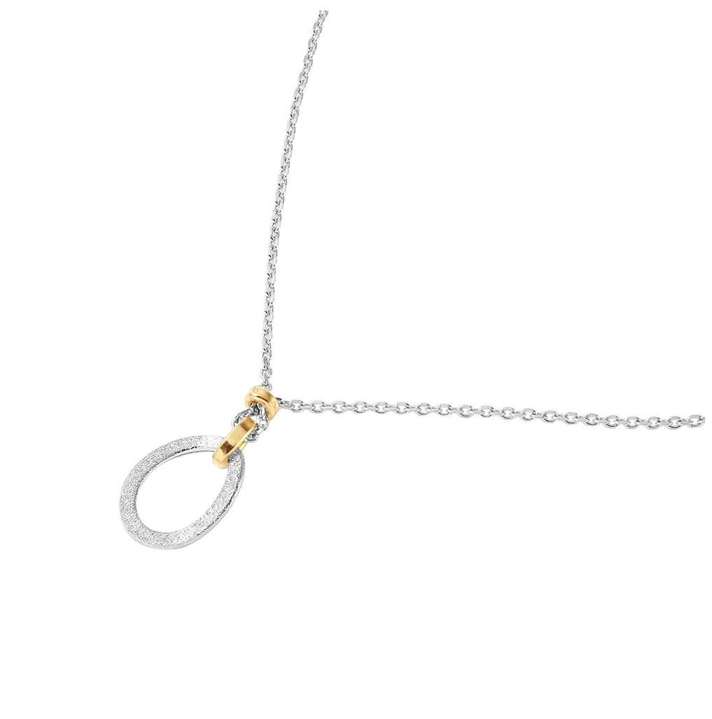 .925 Sterling Silver Chain Necklace With Gold Plated Dangling Links & Textured Loop Pendant