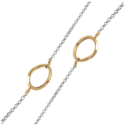 .925 Sterling Silver Chain Necklace With Curved Gold Plated Loops