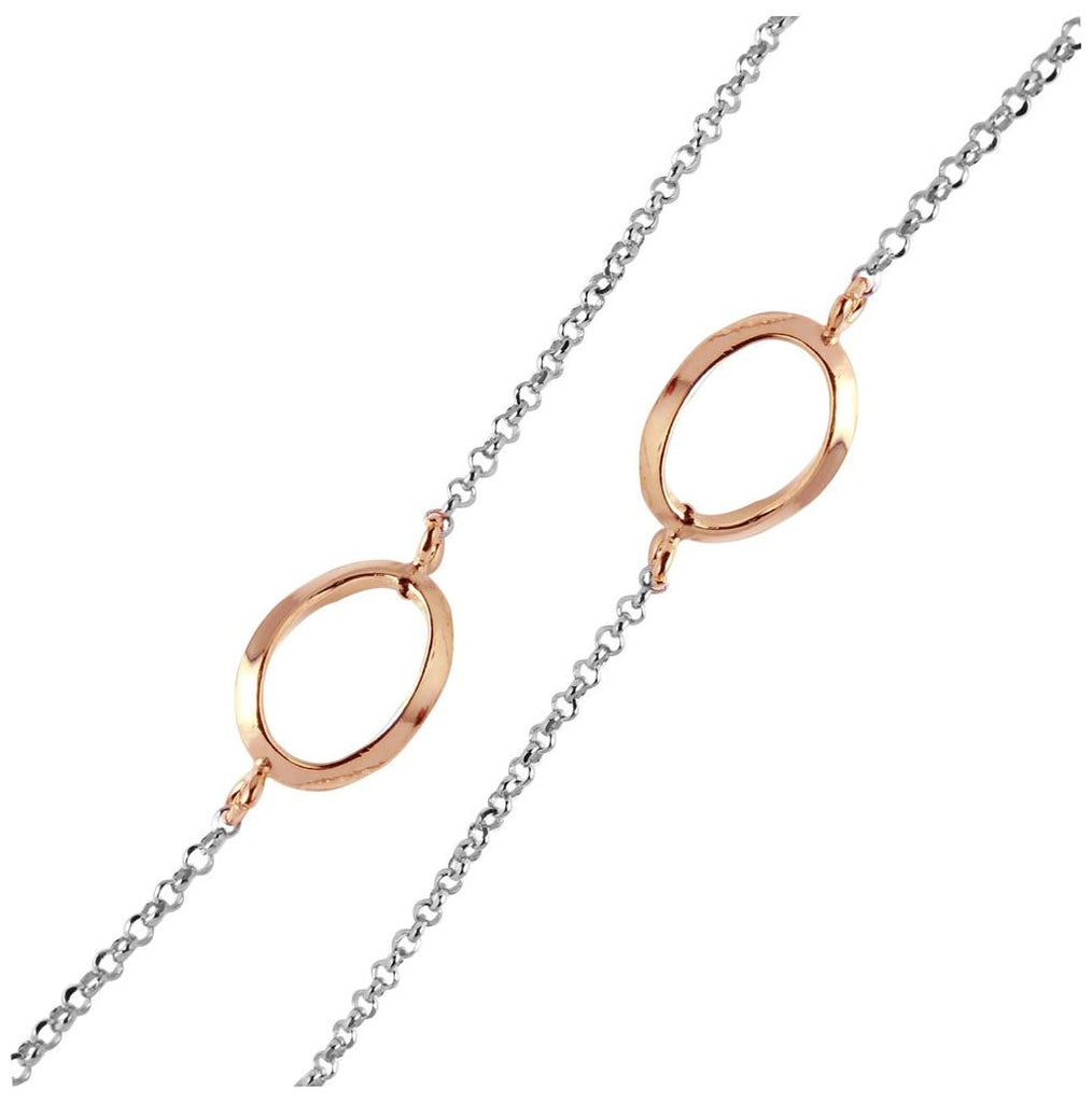 .925 Sterling Silver Chain Necklace With Curved Rose Gold Plated Loops