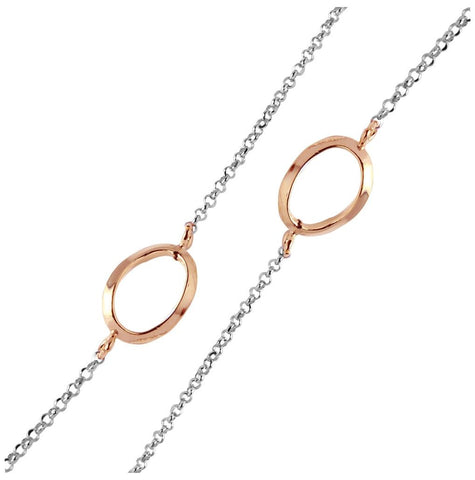 .925 Sterling Silver Chain Necklace With Curved Rose Gold Plated Loops