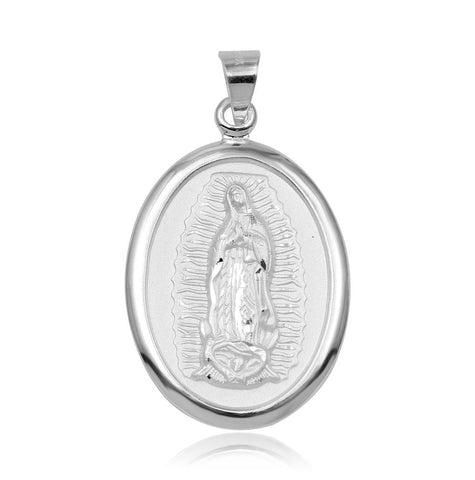 .925 Sterling Silver High Polished Edge Lady Of Guadalupe Medallion Pendant