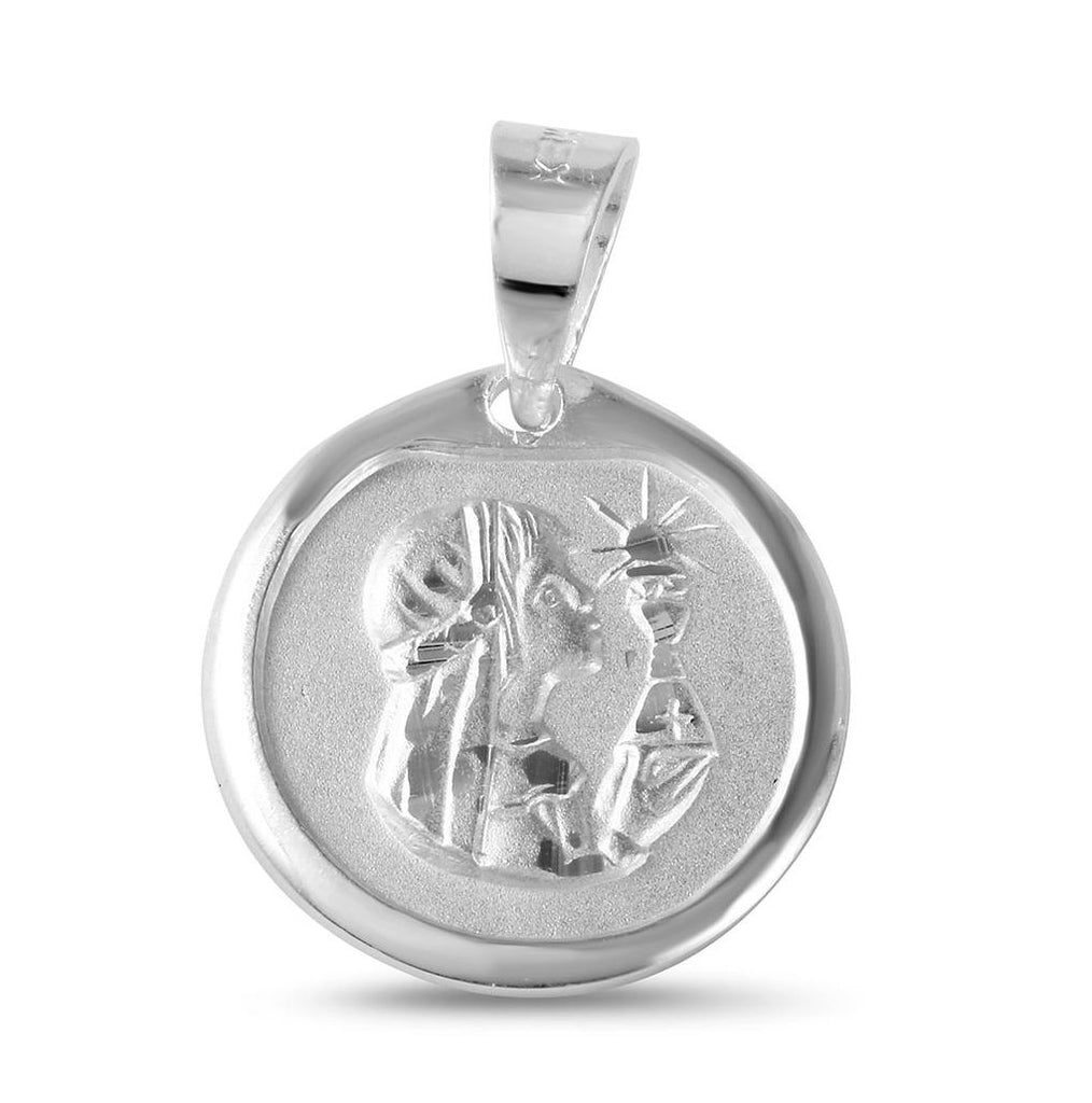 .925 Sterling Silver High Polished Dc Comunion Medallion Matte Finish For Girl