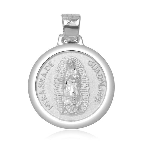 .925 Sterling Silver High Polished Our Lady Of Guadalupe Round Charm Pendant