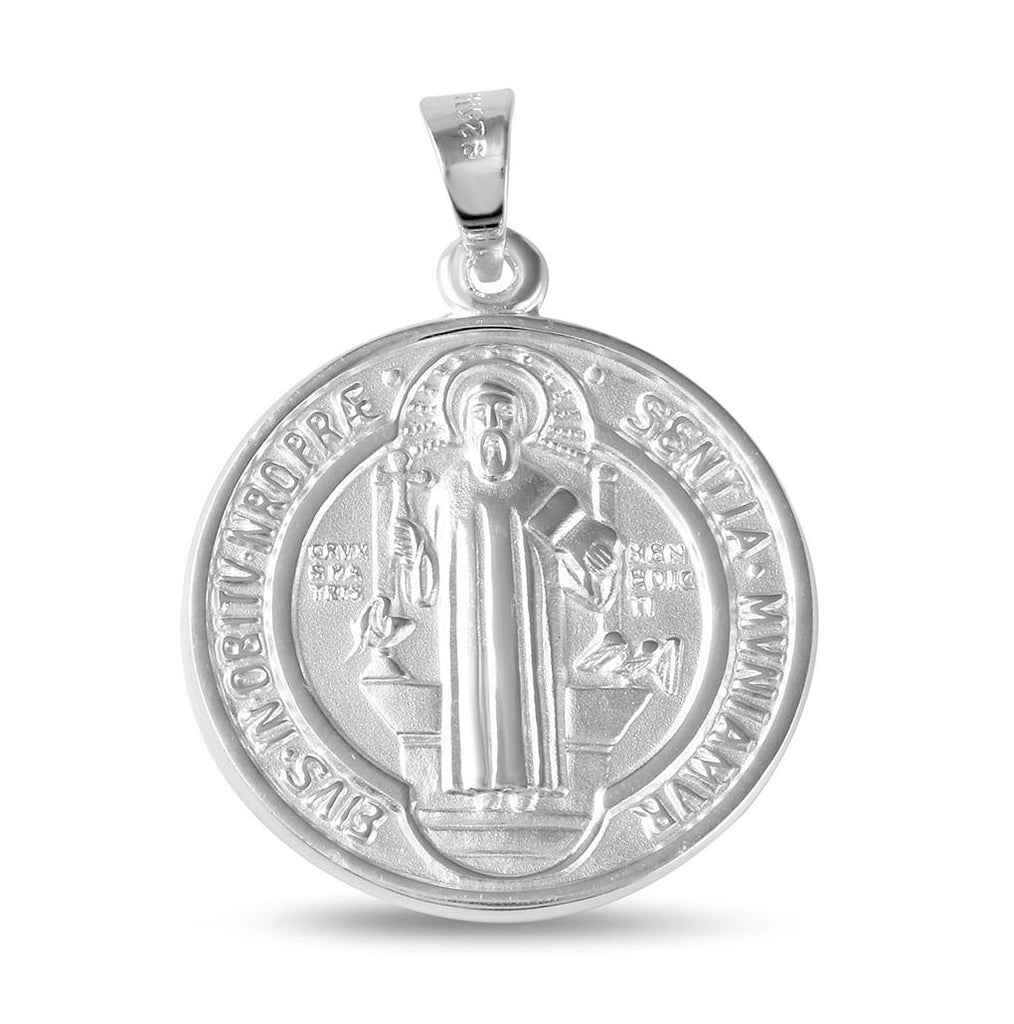 .925 Sterling Silver High Polished Saint Benedict Medallion 23mm