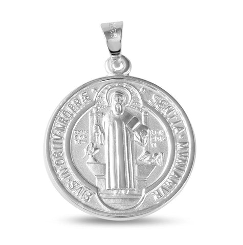 .925 Sterling Silver High Polished Saint Benedict Medallion 23mm