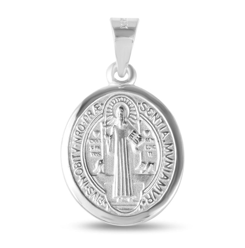 .925 Sterling Silver High Polished St, Benedict Oval Medallion