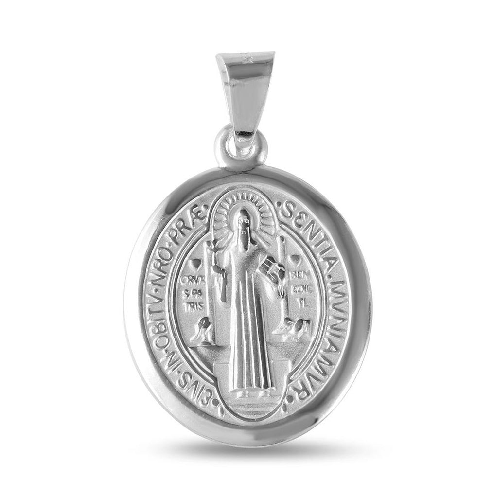 .925 Sterling Silver High Polished Oval Saint Benedict Medallion