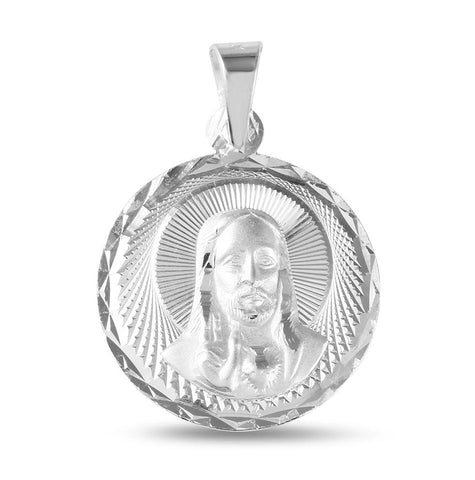 .925 Sterling Silver High Polished Diamond Cut Jesus Medallion