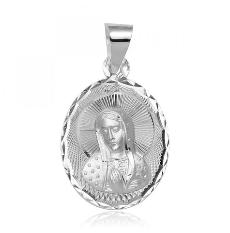 .925 Sterling Silver High Polished Mother Mary Dc Charm Pendant