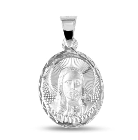 .925 Sterling Silver High Polished Diamond Cut Jesus Medallion