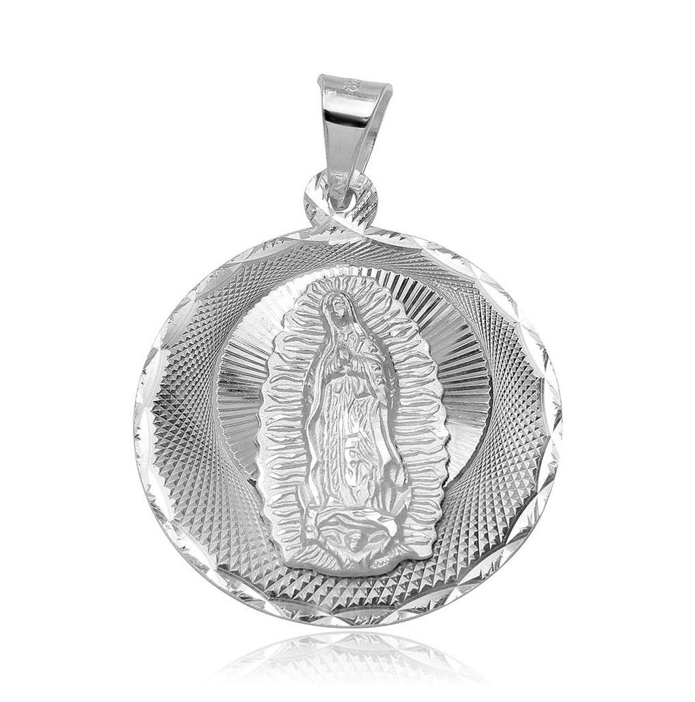 .925 Sterling Silver High Polished Dc Our Lady Of Guadalupe Round Medallion Charm Pendant