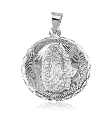 .925 Sterling Silver High Polished Dc Our Lady Of Guadalupe Round Medallion Charm Pendant