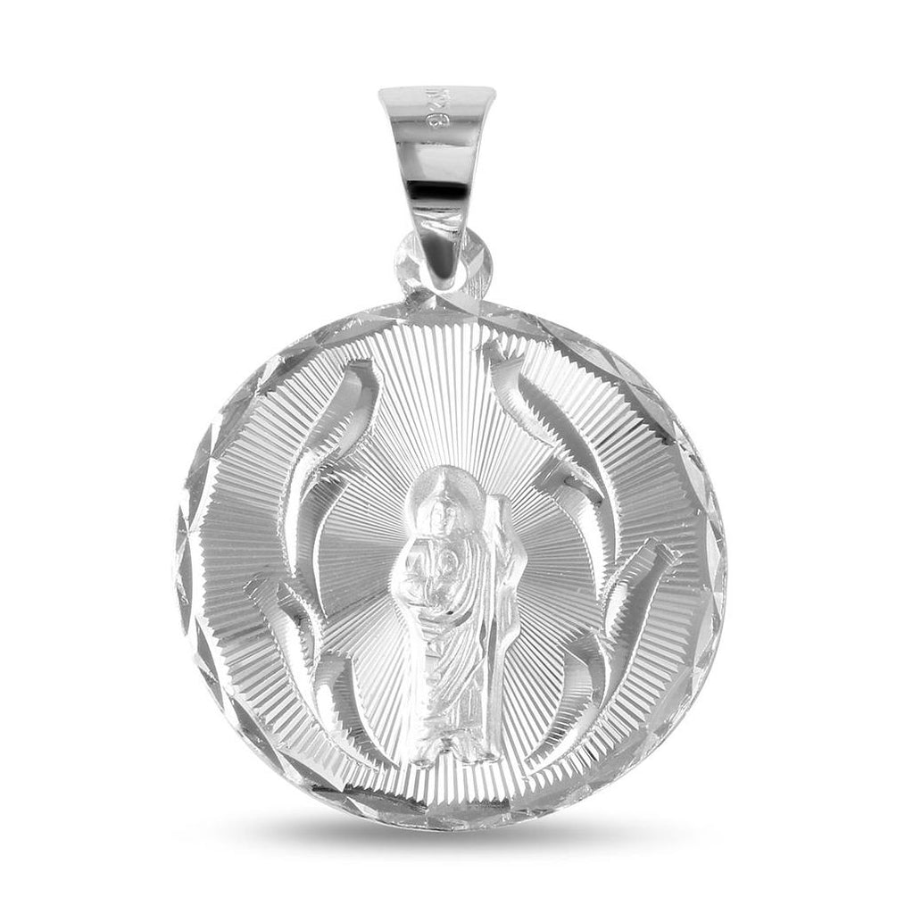 .925 Sterling Silver High Polished Diamond Cut Saint Jude Round Medallion