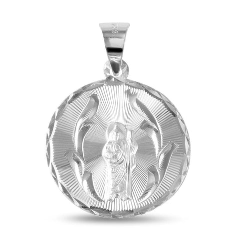 .925 Sterling Silver High Polished Diamond Cut Saint Jude Round Medallion