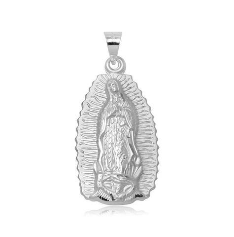 .925 Sterling Silver High Polished Medium Our Lady Of Guadalupe Pendant