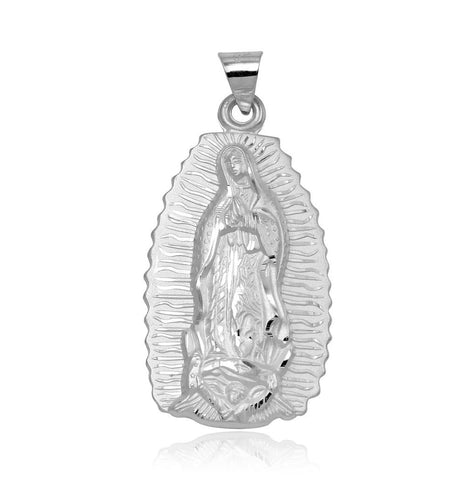 .925 Sterling Silver High Polished Large Our Lady Of Guadalupe Pendant