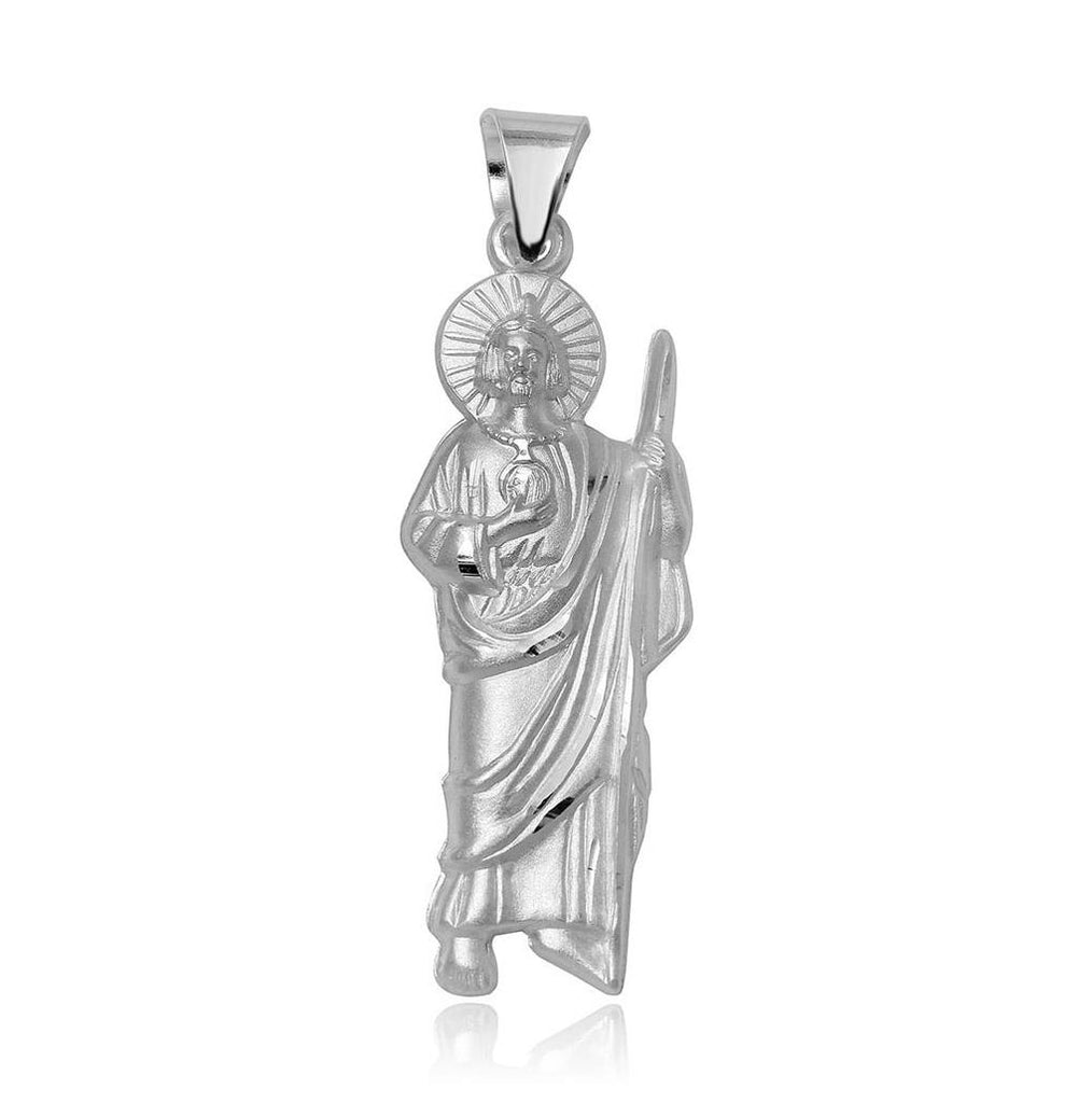 .925 Sterling Silver High Polished Large St. Jude Charm Pendant