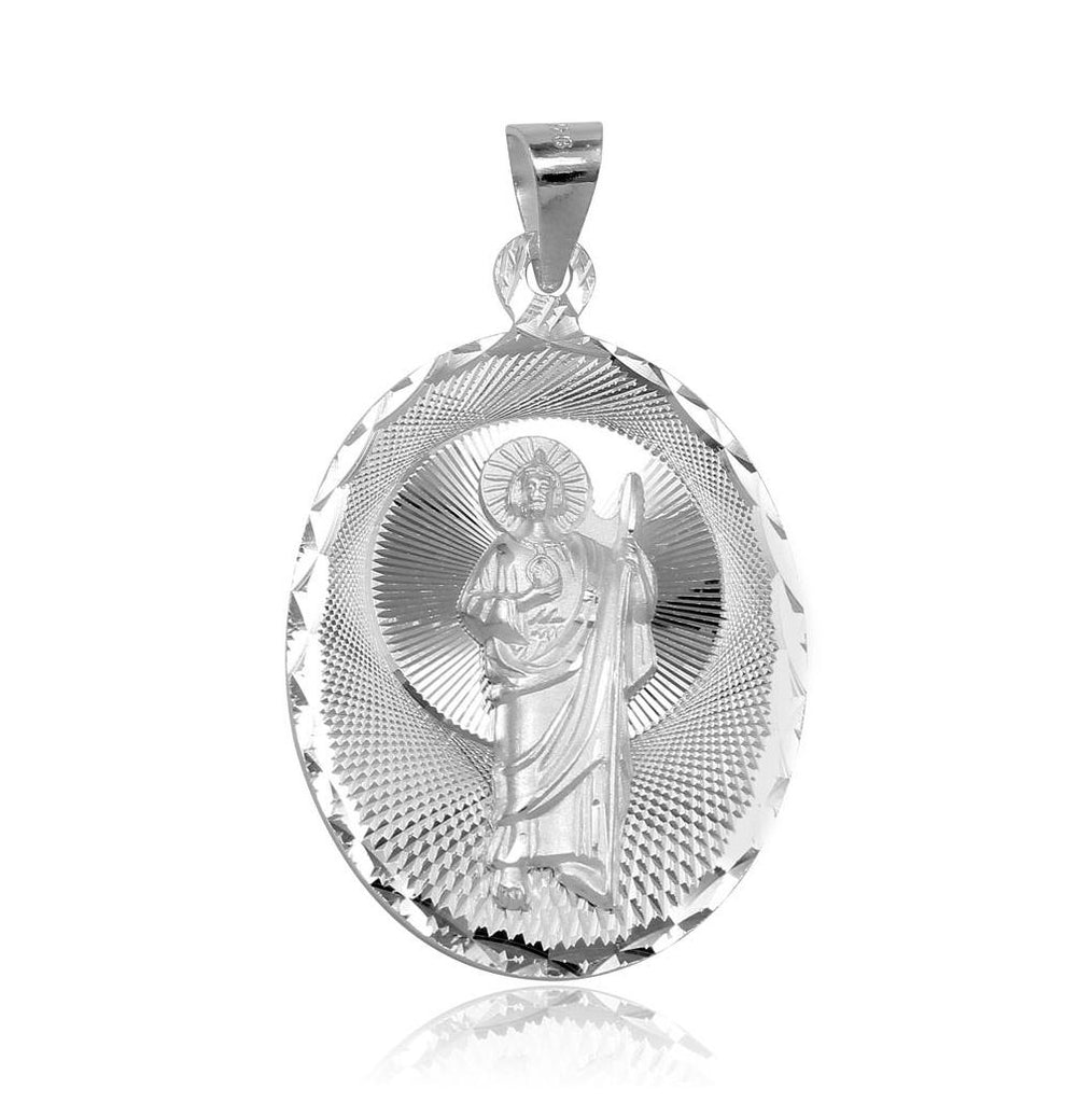 .925 Sterling Silver High Polished Dc St. Jude Oval Medallion Pendant