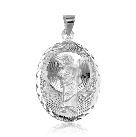 .925 Sterling Silver High Polished Dc St. Jude Oval Medallion Pendant