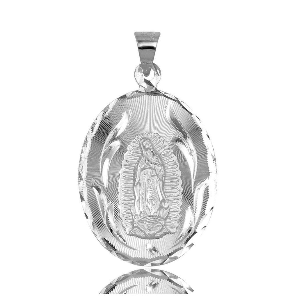 .925 Sterling Silver High Polished Dc Oval Lady Of Guadalupe Medallion Pendant