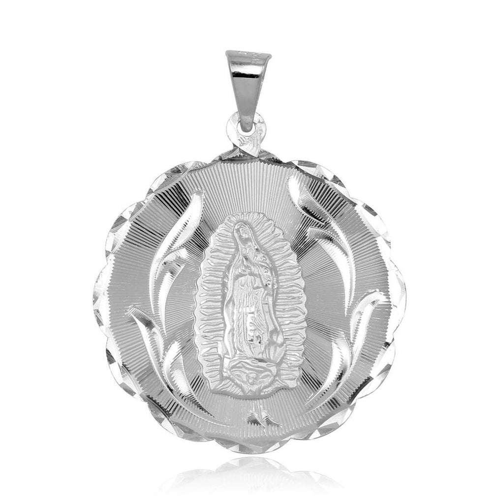 .925 Sterling Silver High Polished Dc Round Lady Of Guadalupe Medallion Pendant