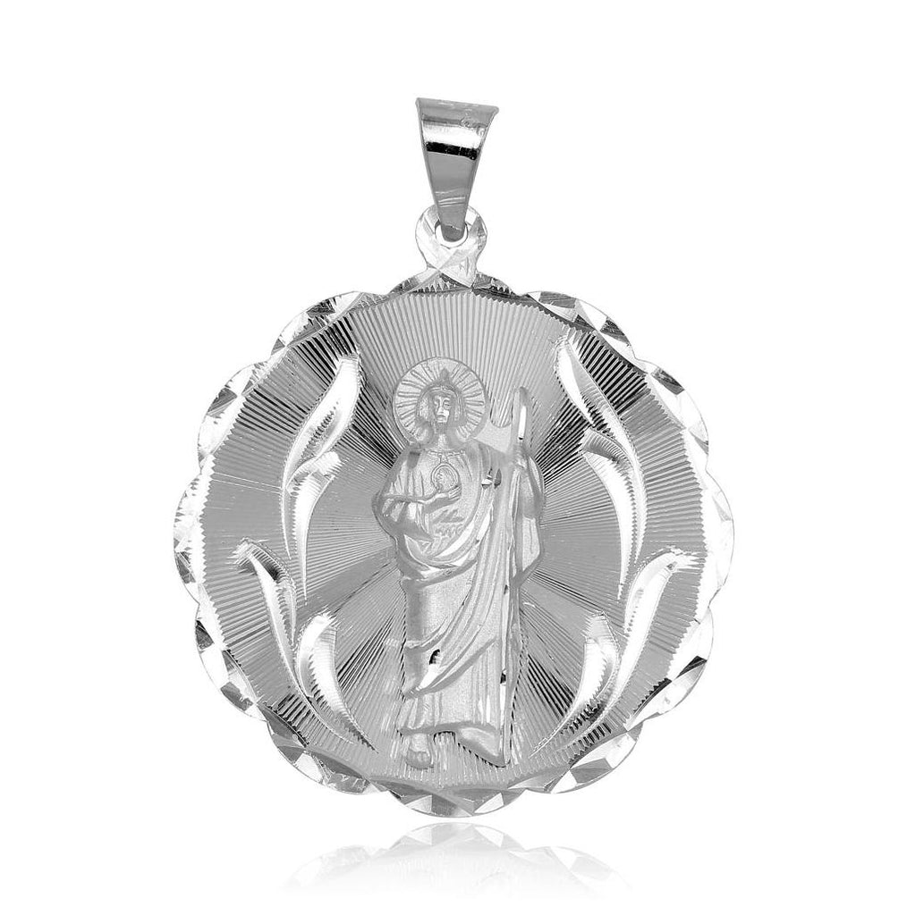 .925 Sterling Silver High Polished Dc Round St. Jude Medallion Pendant