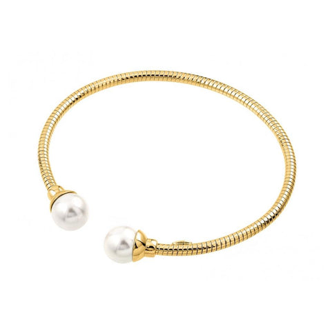 .925 Sterling Silver Gold Plated Italian Bangle Pearl Bracelet