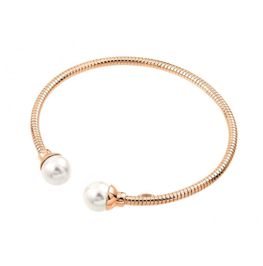 .925 Sterling Silver Rose Gold Plated Italian Bangle Pearl Bracelet