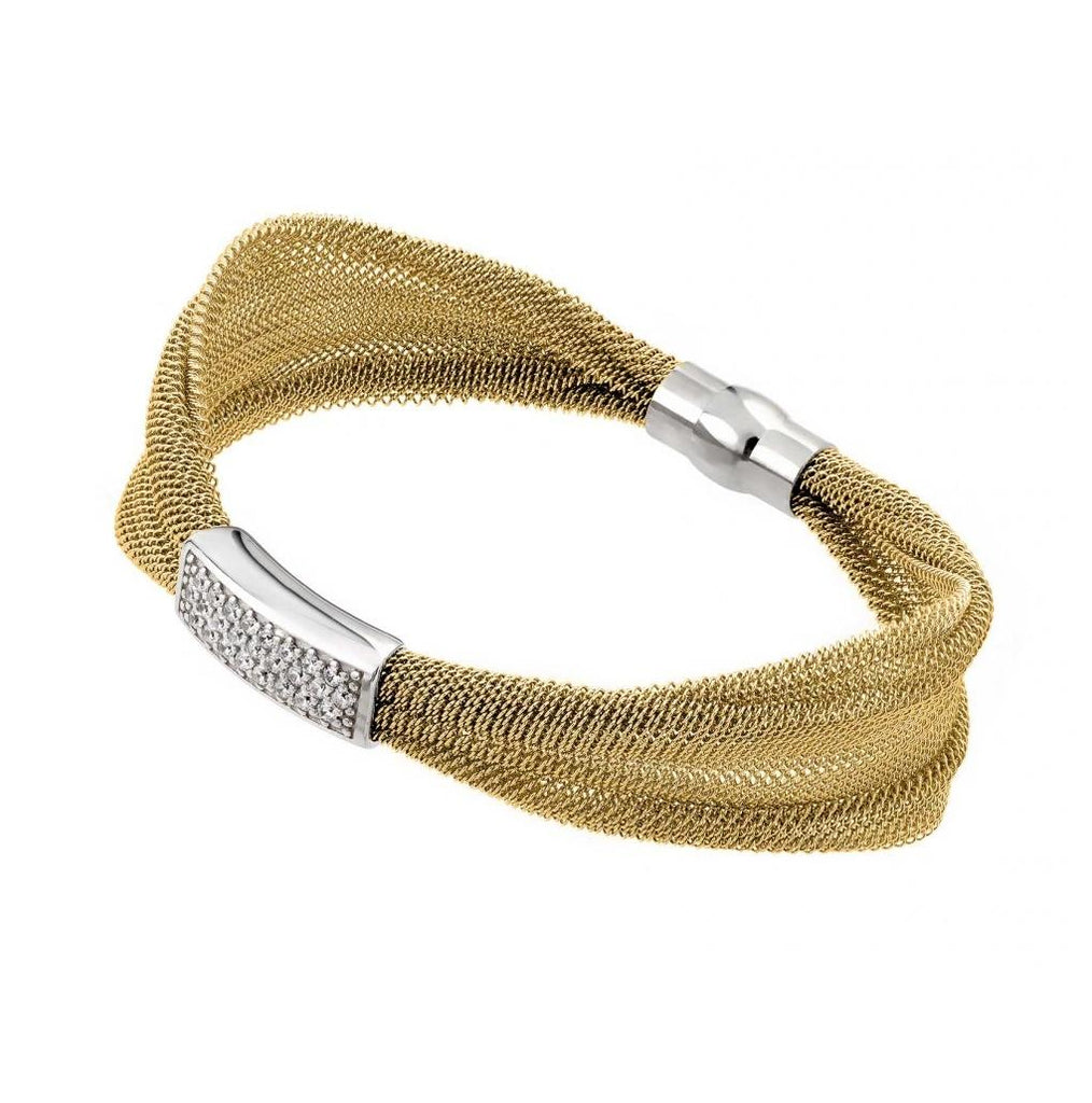 .925 Sterling Silver Gold Plated Mesh Italian Bracelet