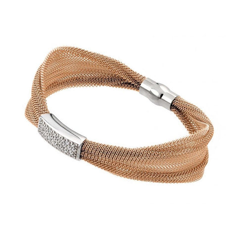 .925 Sterling Silver Rose Gold Plated Mesh Italian Bracelet