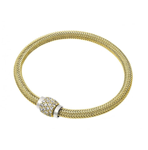 .925 Sterling Silver Gold Plated Micro Pave Clear Cz  Italian Bracelet